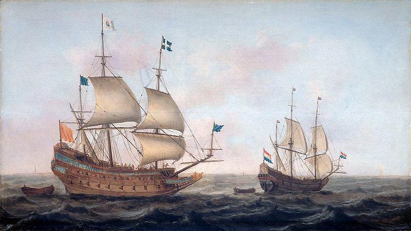 Jacob Gerritz. Loeff, Monogrammist JGL French man-of-war escorted by a Dutch ship in quiet water Sweden oil painting art